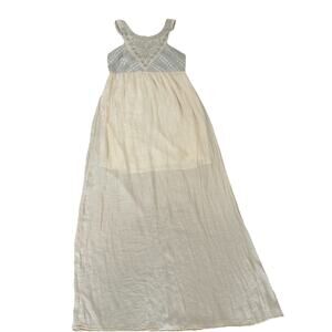 Flying Tomato Embroidered Lace Empire Tiered Maxi Dress BOHO Hippie Crinkle Sz S